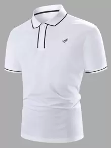 Manfinity Homme Hombres Camisa polo con estampado de águila ribete en contraste - Blanco - Ver 1