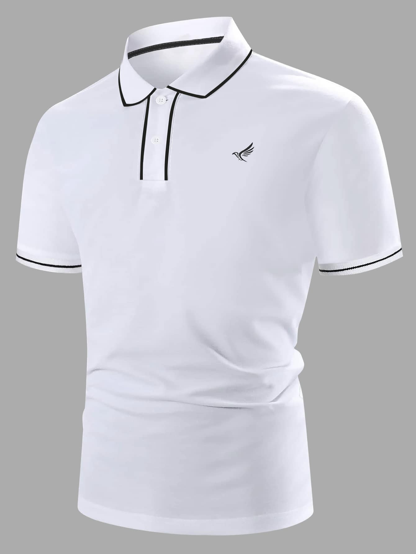 Manfinity Homme Hombres Camisa polo con estampado de águila ribete en contraste - Blanco - Ver 1