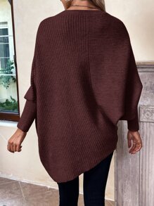 SHEIN LUNE Batwing Sleeve Asymmetrical Hem Jumper - Coffee Brown - View 2