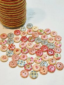 50顆可愛DIY鈕扣用於DIY縫紉花卉印花圓形鈕扣
