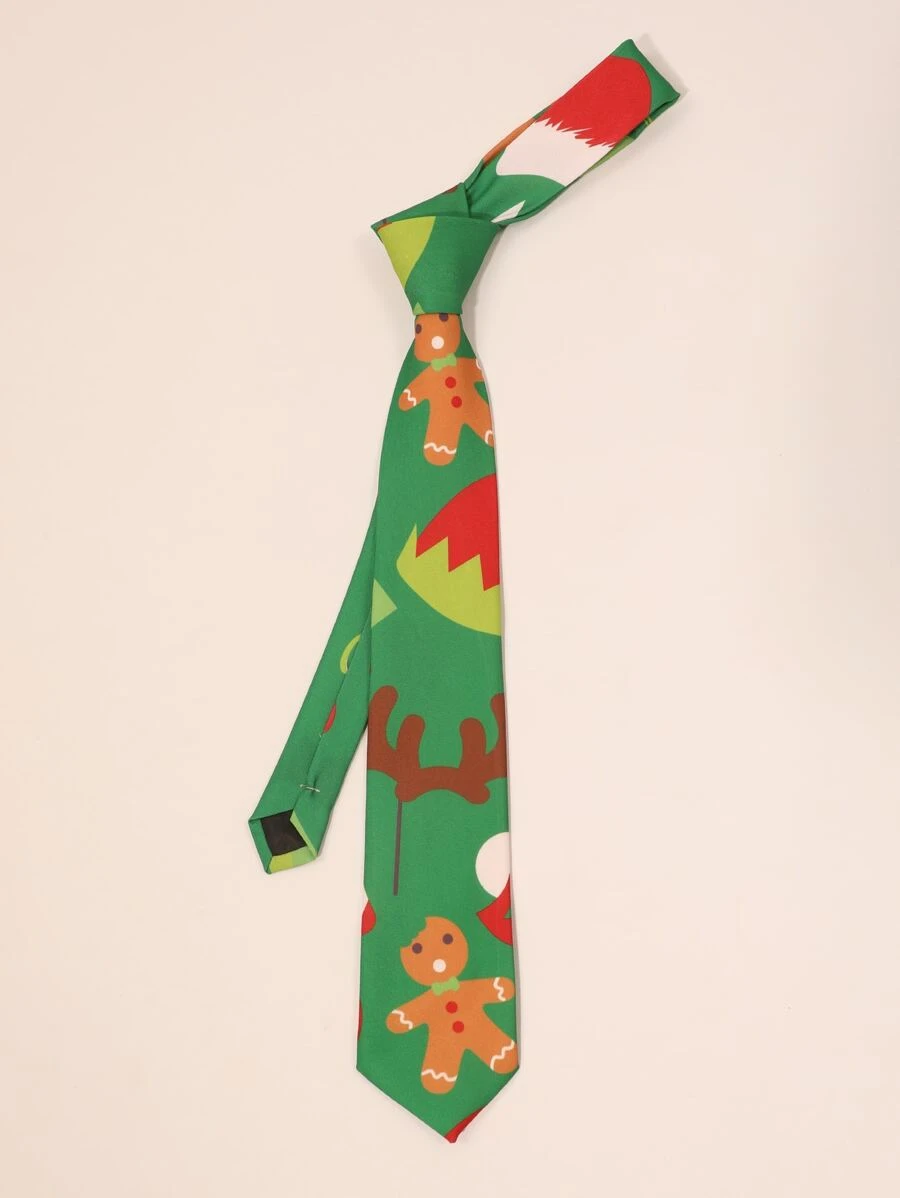 Men Christmas Gingerbread Man Pattern Tie - Multicolor - View 1