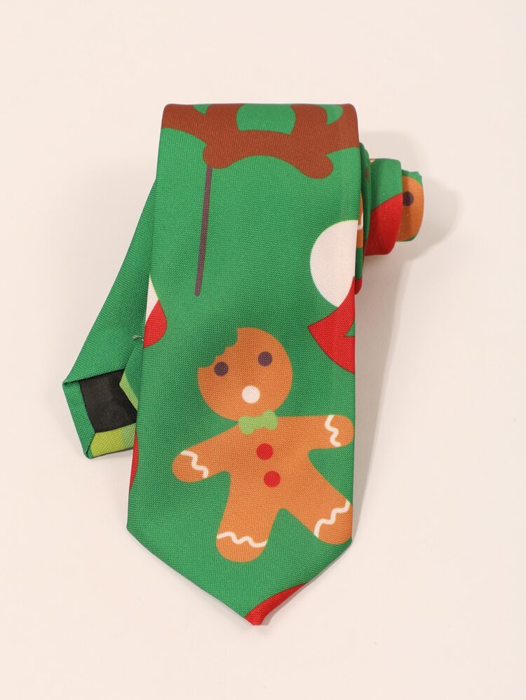 Men Christmas Gingerbread Man Pattern Tie - Multicolor - View 2