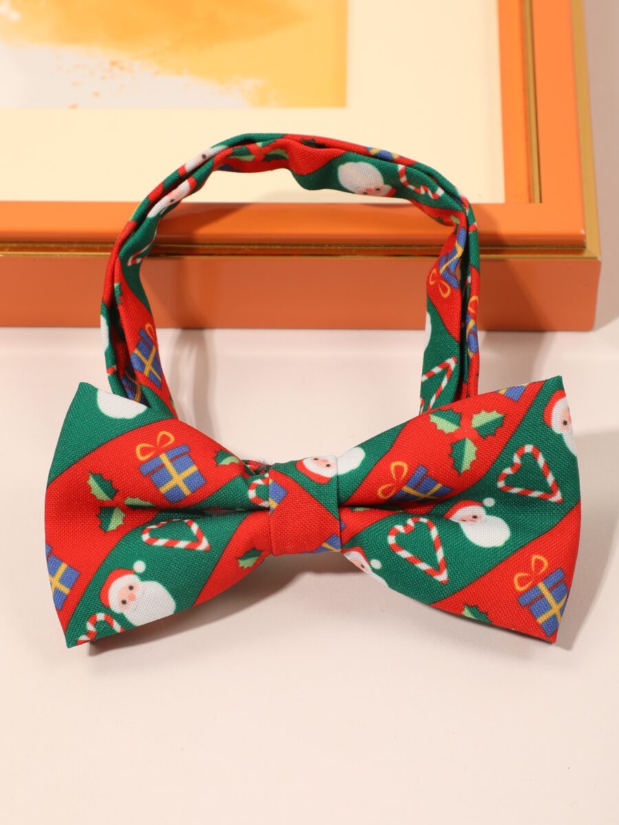 Men Christmas Santa Claus & Gift Box Pattern Bow Tie - Multicolor - View 1