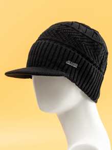 Men Letter Decor Plush Lined Hat - Black - View 2