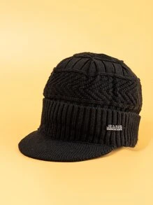 Men Letter Decor Plush Lined Hat - Black - View 3