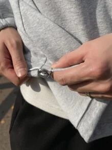 DAZY Men Letter Graphic Drop Shoulder Half Zip Sweatshirt - Light Grey - View 3