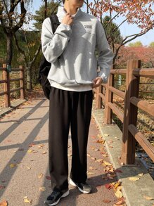 DAZY Men Letter Graphic Drop Shoulder Half Zip Sweatshirt - Light Grey - View 6