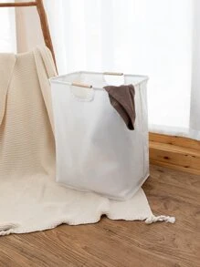 1pc Waterproof Laundry Basket, Simple Clear Fabric Laundry Hamper For Household - White - View 1
