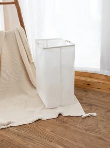 1pc Waterproof Laundry Basket, Simple Clear Fabric Laundry Hamper For Household - White - View 2