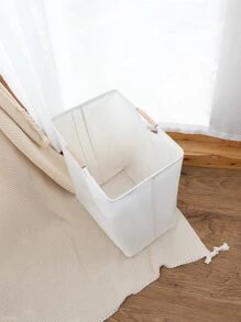 1pc Waterproof Laundry Basket, Simple Clear Fabric Laundry Hamper For Household - White - View 5