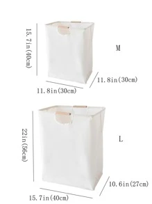 1pc Waterproof Laundry Basket, Simple Clear Fabric Laundry Hamper For Household - White - View 6
