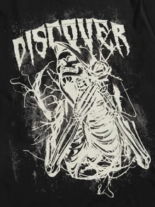 ROMWE MEN Goth Guys Letter Skull Graphic Tee - Black - View 3