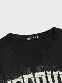 ROMWE MEN Goth Guys Letter Skull Graphic Tee - Black - View 4