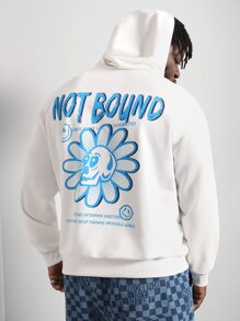 Manfinity Men Plus Slogan & Skull Print Drop Shoulder Hoodie - White - View 1