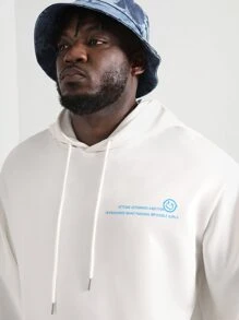 Manfinity Men Plus Slogan & Skull Print Drop Shoulder Hoodie - White - View 4