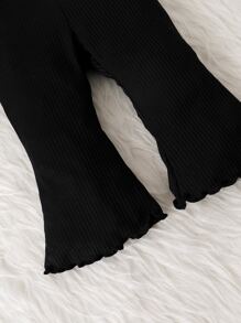 Baby Girl Plaid Shirt & Lettuce Trim Flare Leg Pants & Solid Cami Top - Multicolor - View 8