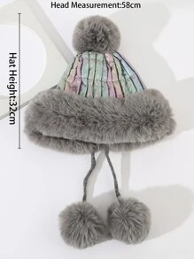 Holographic Pompom Decor Fuzzy Hat - Grey - View 3