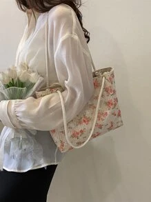 Embroidered Large Capacity Floral Pattern Shoulder Bag, Mother's Day Gift For Mom - Multicolor - View 2