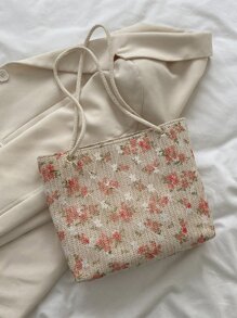 Embroidered Large Capacity Floral Pattern Shoulder Bag, Mother's Day Gift For Mom - Multicolor - View 5