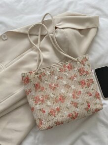 Embroidered Large Capacity Floral Pattern Shoulder Bag, Mother's Day Gift For Mom - Multicolor - View 6