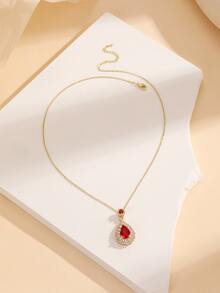 Cubic Zirconia Water-drop Charm Necklace - Multicolor - View 3