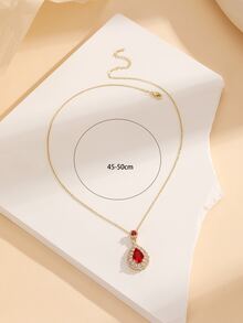 Cubic Zirconia Water-drop Charm Necklace - Multicolor - View 4