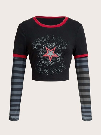 Star & Striped Print Tee