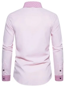 Manfinity Mode Men Contrast Trim Button Up Shirt - Baby Pink - View 2