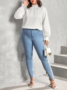 SHEIN Privé Blusa fruncido cuello de manga con volante