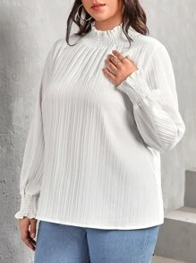 SHEIN Privé Blusa fruncido cuello de manga con volante