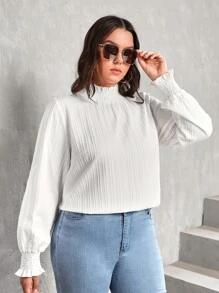 SHEIN Privé Blusa fruncido cuello de manga con volante