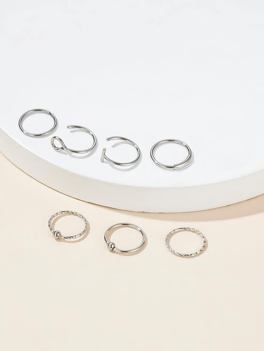 7 piezas Aro para la nariz minimalista - Plateado - Ver 1