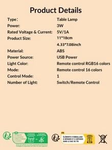 1pc Remote Control Table Lamp