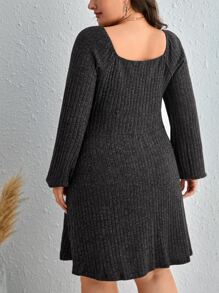 SHEIN LUNE Plus Knot Front Lantern Sleeve Dress - Black - View 4