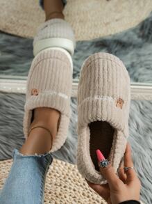 1 Pair Warm Furry Slip-On Slippers For Women, Winter