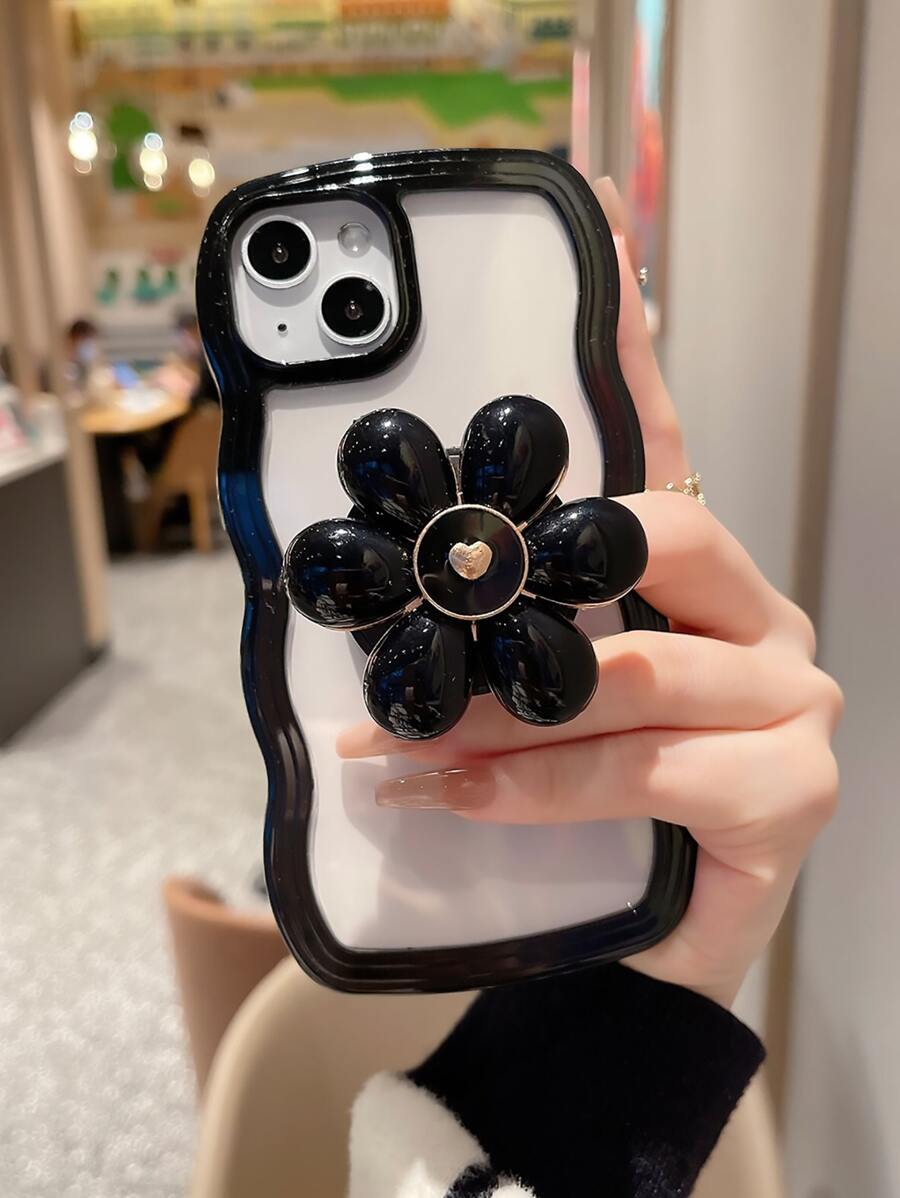 花卉2合1波浪圖案鬱金香支架手機殼，適用於iPhone 15/iPhone 15 Pro/iPhone 15 Pro Max，兼容iPhone 15/15Plus/15Pro/15Promax