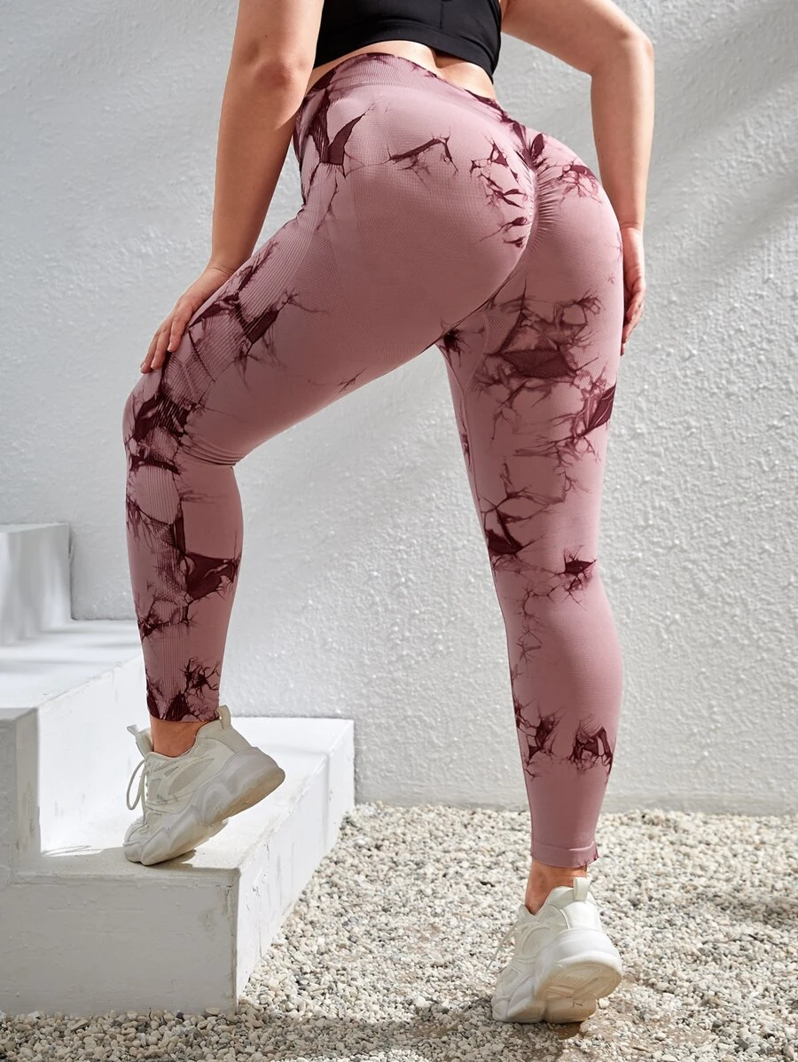 Yoga Basic 大碼紮染無縫透氣柔軟運動打底褲 - 淡紫色 - 查看 1