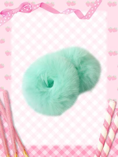 Kawaii 2 piezas Lazos de pelo esponjosos y sólidos Lindos - Scrunchies