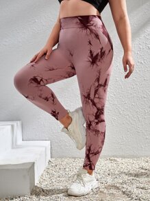 Yoga Basic 大碼紮染無縫透氣柔軟運動打底褲 - 淡紫色 - 查看 2