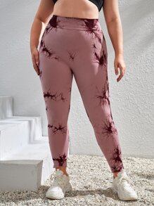 Yoga Basic 大碼紮染無縫透氣柔軟運動打底褲 - 淡紫色 - 查看 5