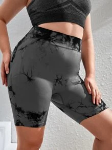 Easithlete Shorts deportivos de tie dye control de barriga - Gris - Ver 2