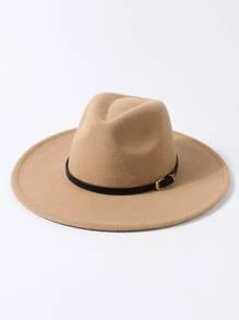 1pc Women Fashion Best Belt Decor Fedora Hat Elegant - Camel - View 2