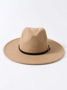 1pc Women Fashion Best Belt Decor Fedora Hat Elegant - Camel - View 3
