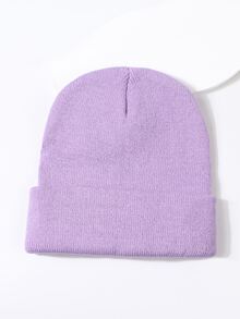 字母貼飾翻邊豆豆帽 - 紫色 - 查看 2