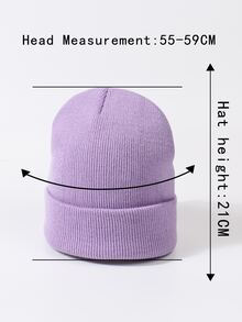 字母貼飾翻邊豆豆帽 - 紫色 - 查看 3
