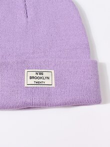 字母貼飾翻邊豆豆帽 - 紫色 - 查看 4