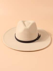 Belt Decor Fedora Hat - Beige - View 3