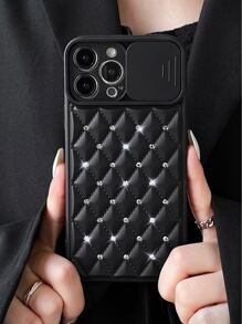 Rhinestone Decor Slide Camera Cover Phone Case - Black - View 2