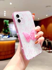 Butterfly Decor Clear Phone Case - Pink - View 2