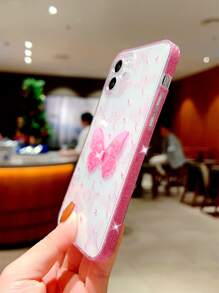 Butterfly Decor Clear Phone Case - Pink - View 3
